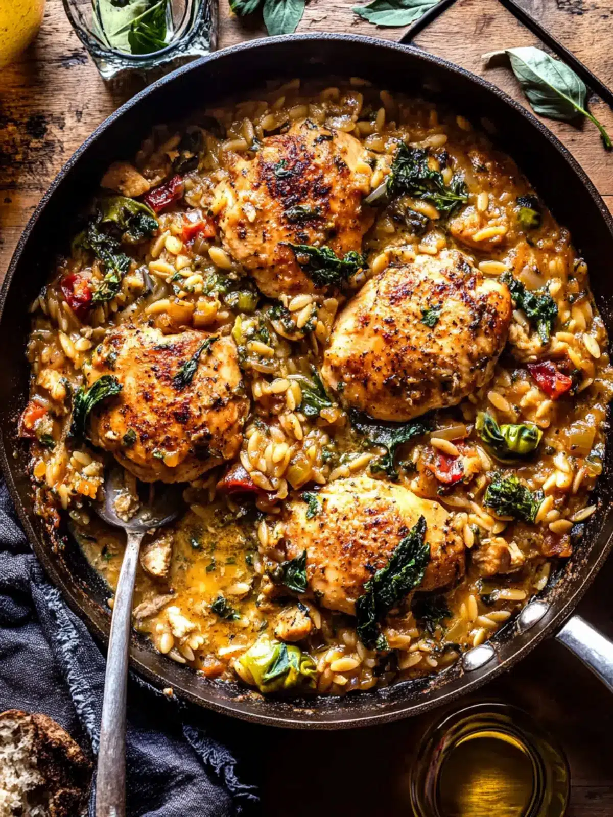 One Skillet Tuscan Chicken and Orzo for Easy Weeknight Dinner 2 One Skillet Tuscan Chicken and Orzo