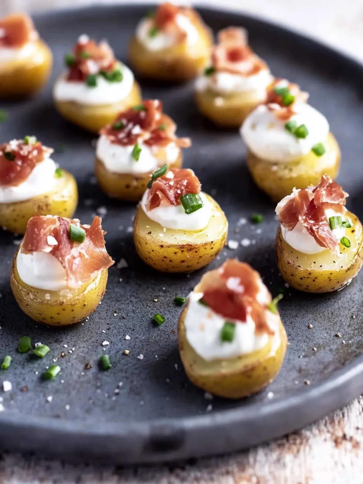 Delicious Mini Potato Bites with Sour Cream and Prosciutto Magic 2 Mini Potato Bites with Sour Cream and Prosciutto