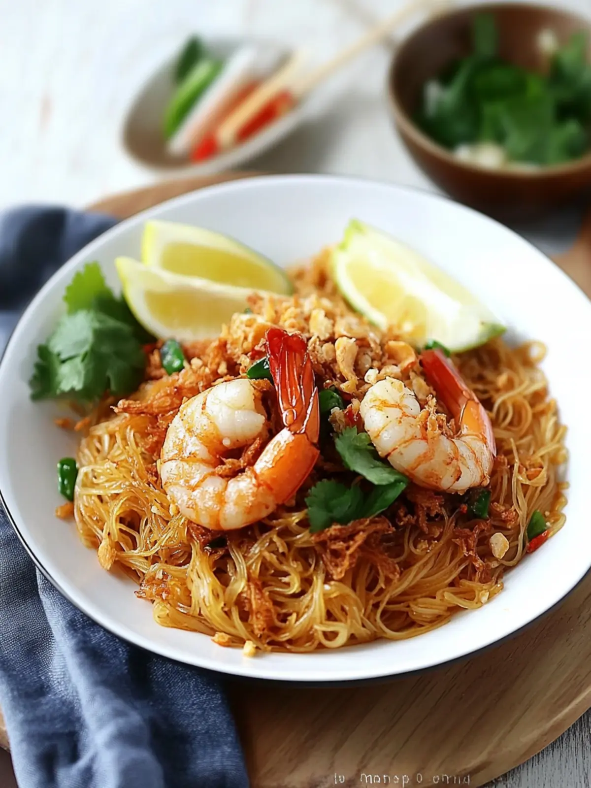 Fried Mee Siam Vermicelli with Crispy Shrimp Delight 2 Fried Mee Siam (Vermicelli) with Crispy Shrimp