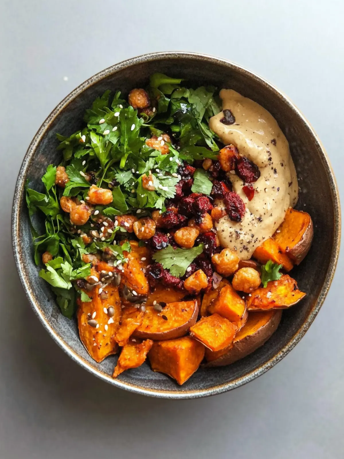Roasted Sweet Potato Bowl with Tahini-Chili Crisp Sauce Bliss 3 Roasted Sweet Potato Bowl with Tahini-Chili Crisp Sauce