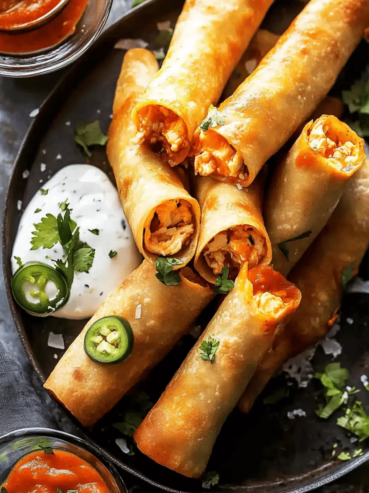 Spicy Jalapeño Cream Cheese Chicken Taquitos with Buffalo Sauce 3 Jalapeño Cream Cheese Chicken Taquitos with Buffalo Sauce