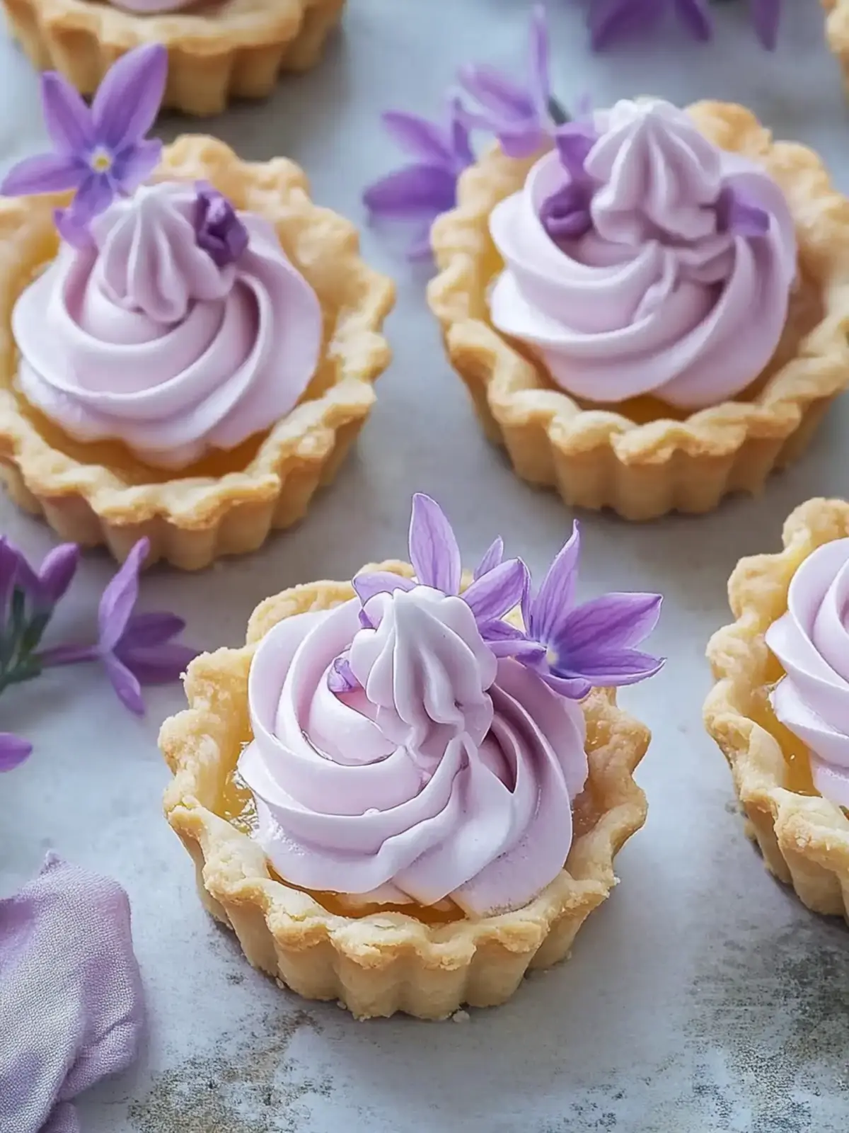 Mini Lemon Tarts with Lilac Meringue: Spring's Sweet Surprise 3 Mini Lemon Tarts with Lilac Meringue