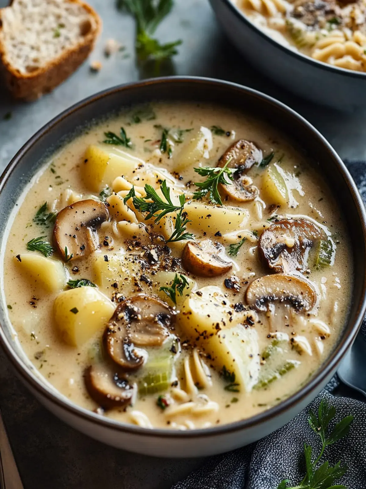 Creamy Celery, Potato & Mushroom Soup with Pasta Bliss 2 Creamy Celery, Potato & Mushroom Soup with Pasta