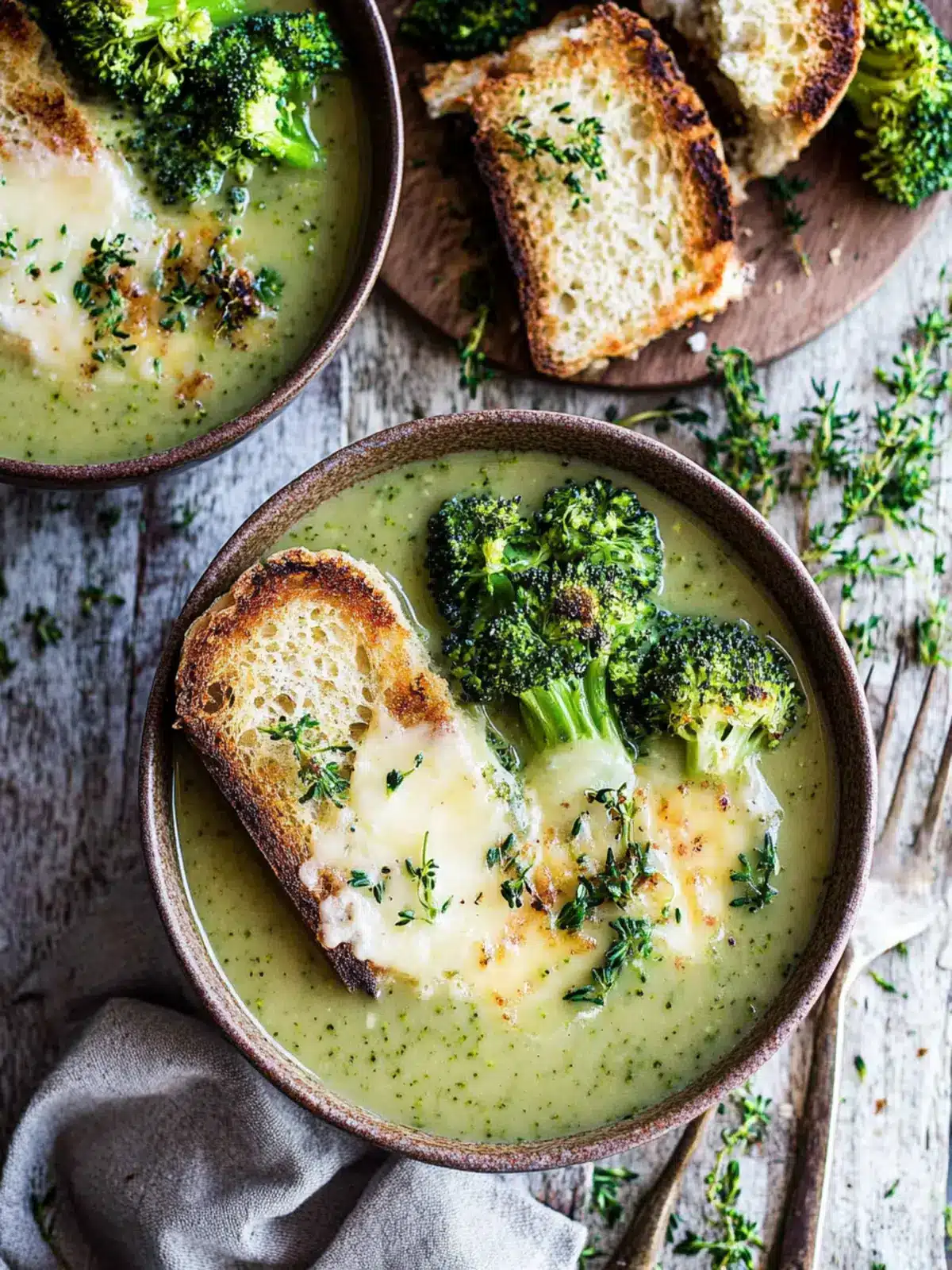 Roasted Broccoli Soup with Melted Cheddar Croutons Delight 2 Roasted Broccoli Soup with Melted Cheddar Croutons