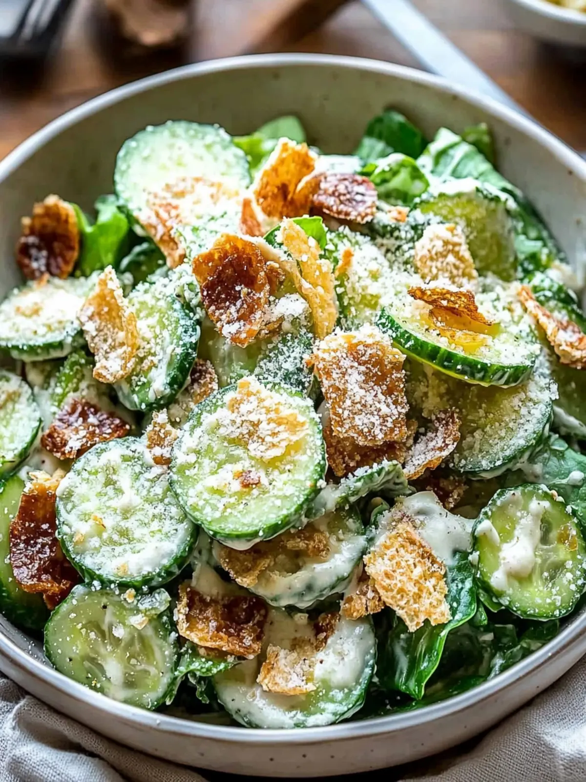 Crispy Cucumber Caesar Salad with a Twist of Zesty Flavor 2 Cucumber Caesar Salad