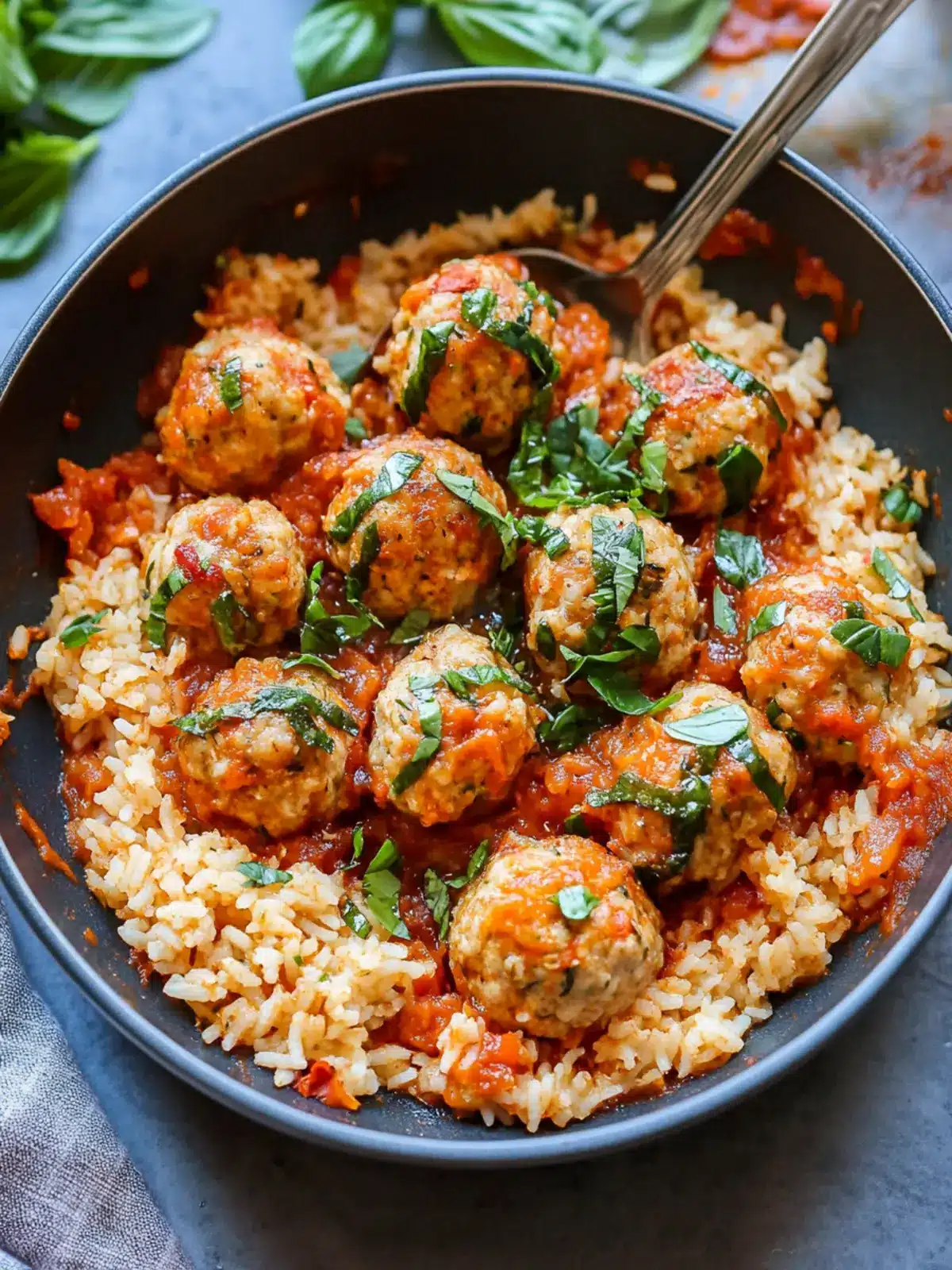 Tomato Basil Chicken Meatballs with Creamy Tomato Rice Delight 3 Tomato Basil Chicken Meatballs with Creamy Tomato Rice