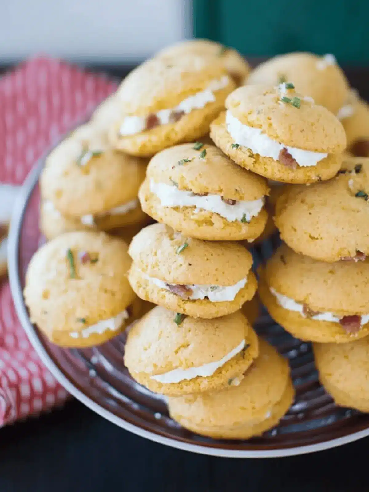 Spicy Jalapeño Cornbread Whoopie Pies with Bacon Bliss 3 Jalapeño Cornbread Whoopie Pies with Goat Cheese and Bacon Filling