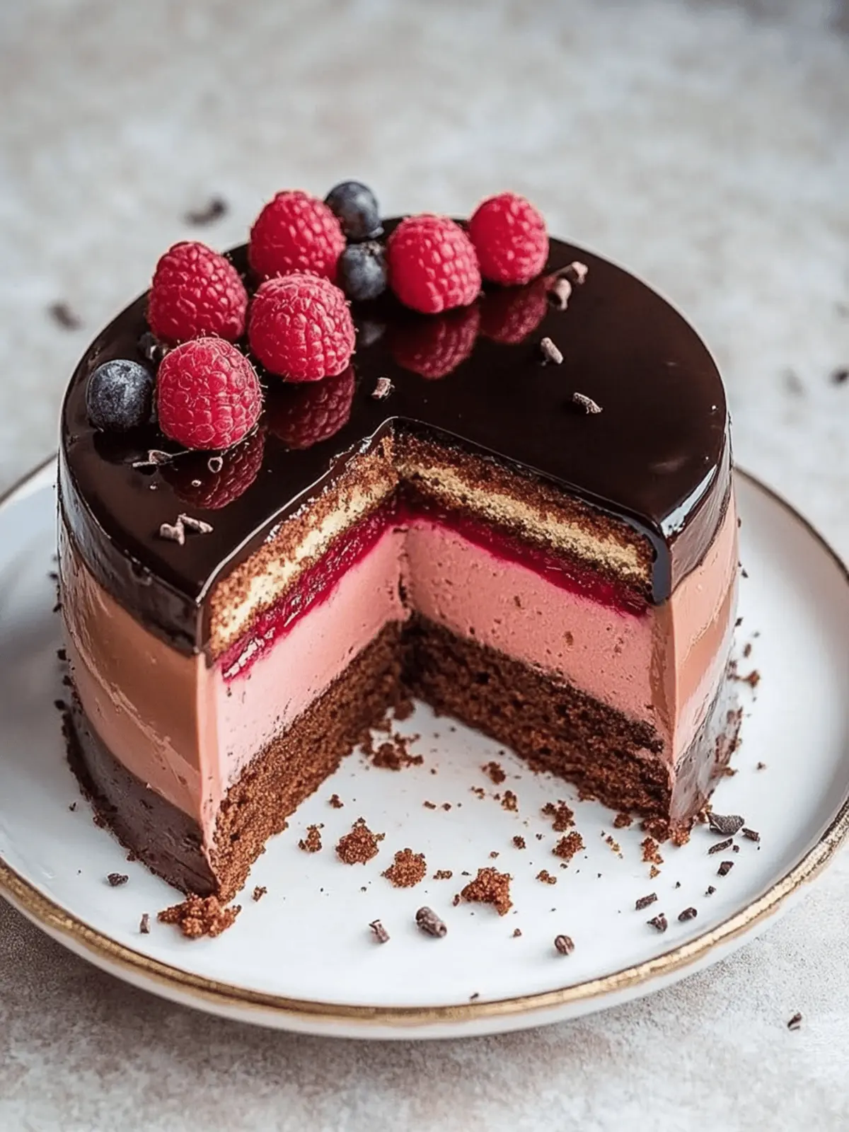 Irresistible Chocolate Raspberry Mousse Cake with Mirror Glaze 4 Chocolate and Raspberry Mousse Cake with Dark Chocolate Mirror Glaze