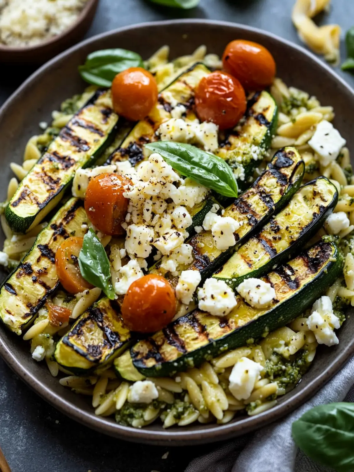 Delicious Grilled Zucchini with Orzo, Feta, and Pesto Magic 2 Grilled Zucchini with Orzo, Feta, and Pesto