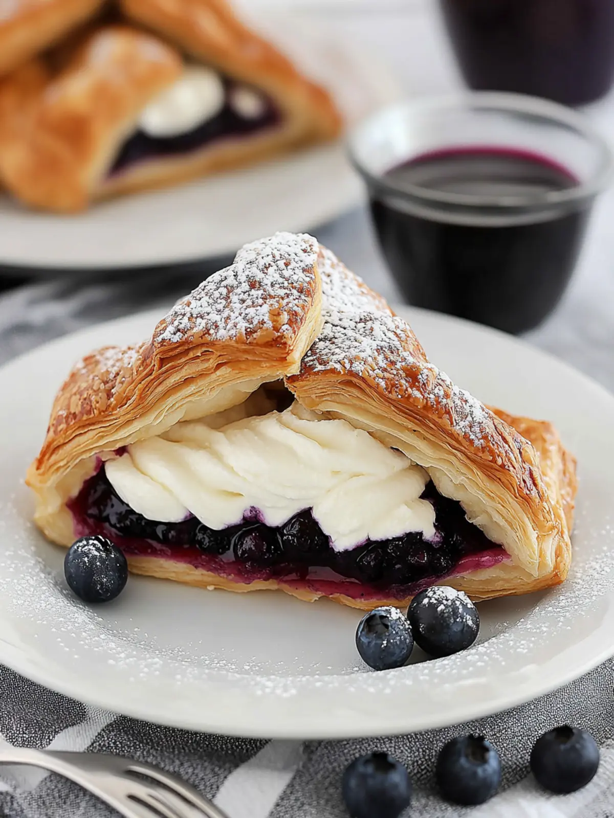 Delicious Puff Pastry with Mascarpone Whipped Cream & Blueberry Sauce 4 Puff Pastry with Mascarpone Whipped Cream and Blueberry Sauce