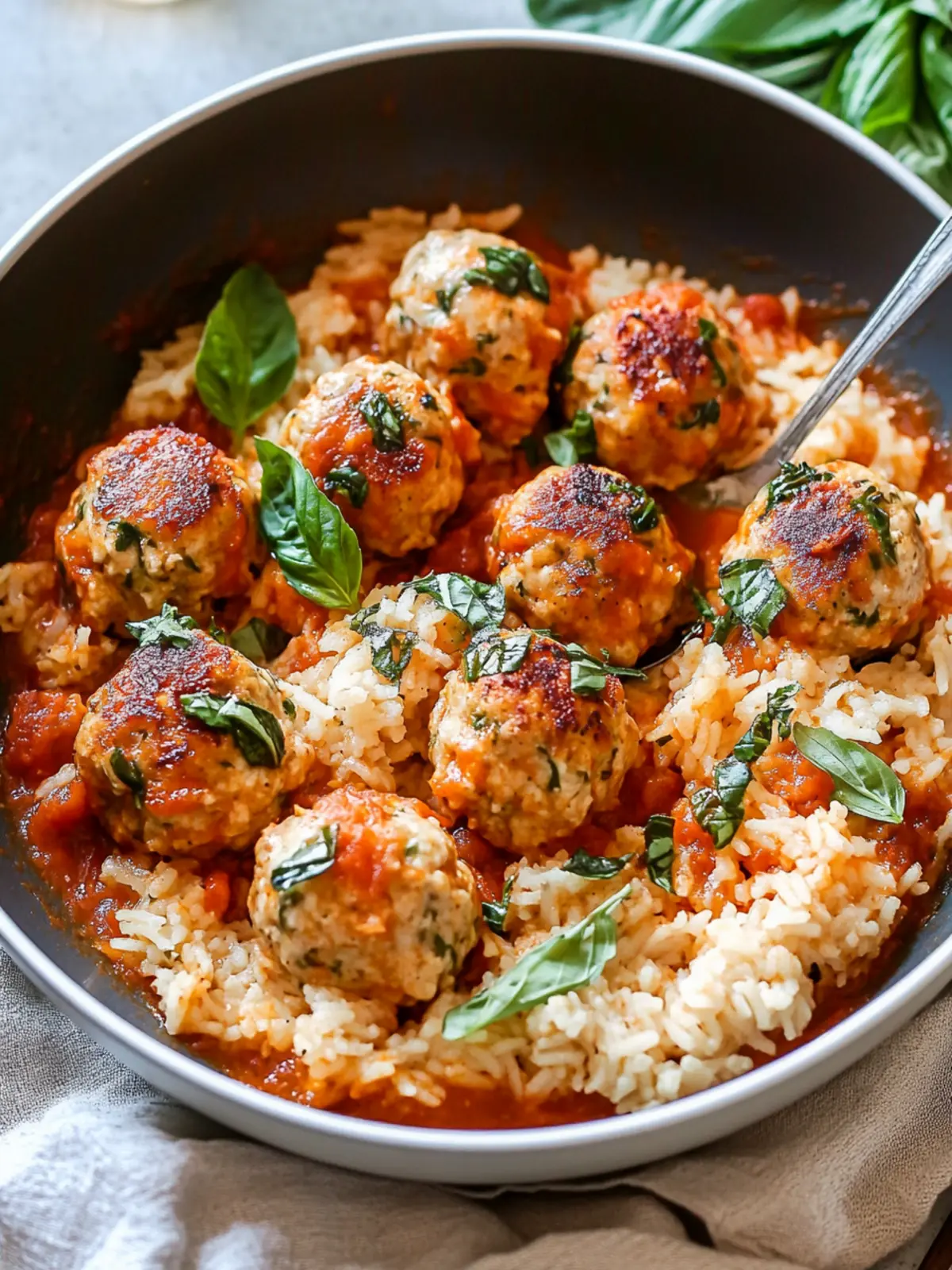 Tomato Basil Chicken Meatballs with Creamy Tomato Rice Delight 4 Tomato Basil Chicken Meatballs with Creamy Tomato Rice