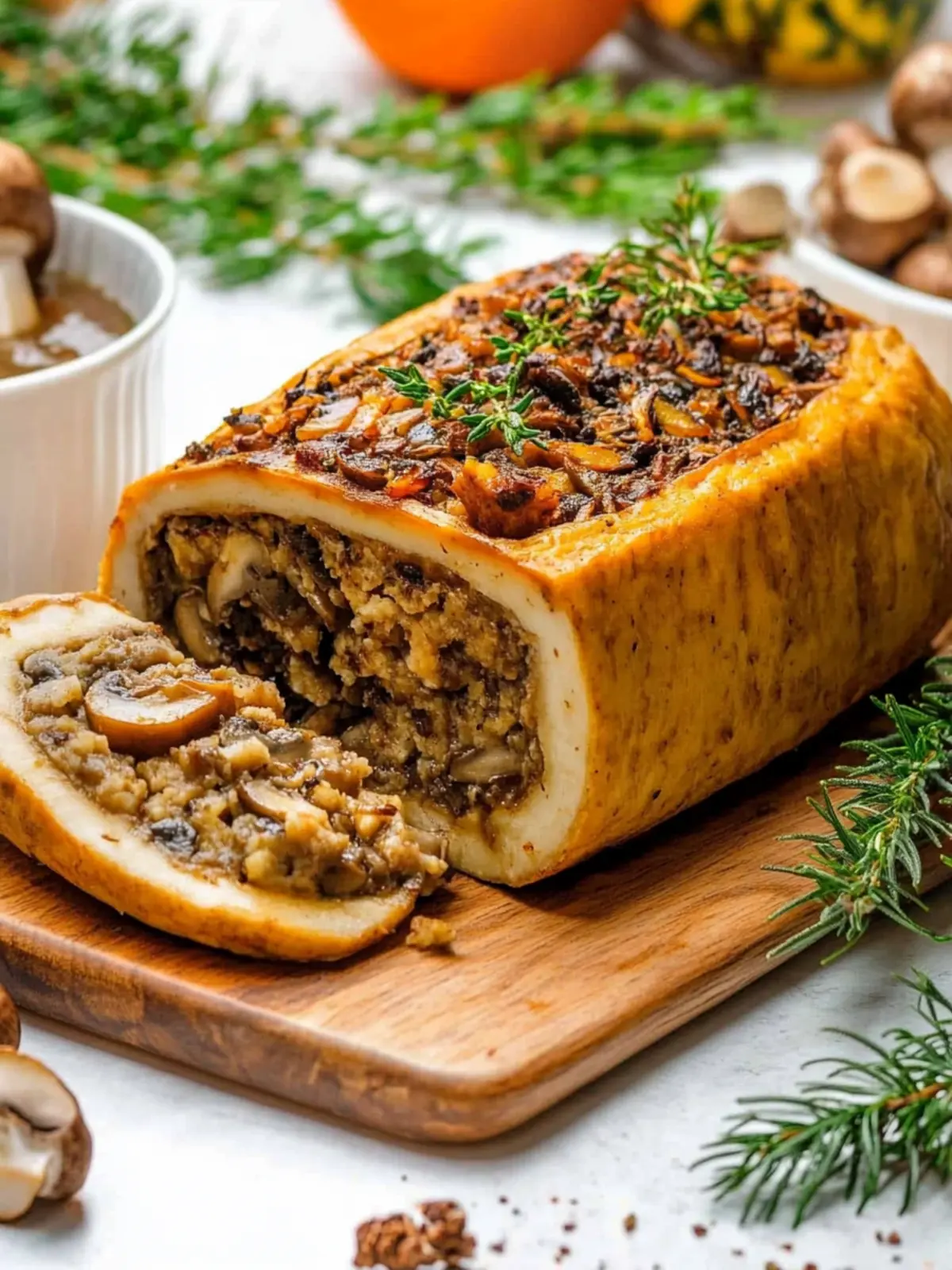 Mouthwatering Tofurky with Mushroom Stuffing and Gravy Bliss 3 Tofurky with mushroom stuffing and gravy (Vegan)