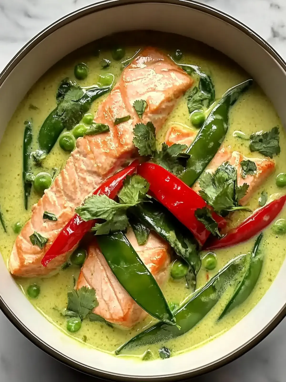 Creamy Thai Green Curry Salmon with Peppers and Snow Peas Bliss 3 Creamy Thai Green Curry Salmon with Peppers and Snow Peas