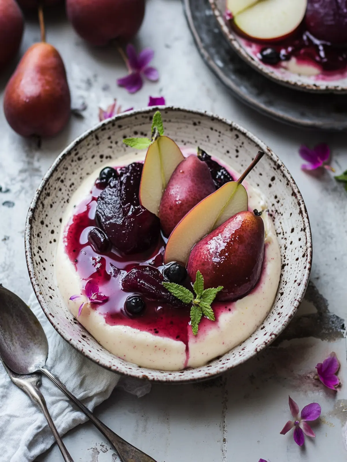 Delightful Baked Vanilla Yoghurt With Hibiscus Poached Pears 4 Baked Vanilla Yoghurt With Hibiscus Poached Pears