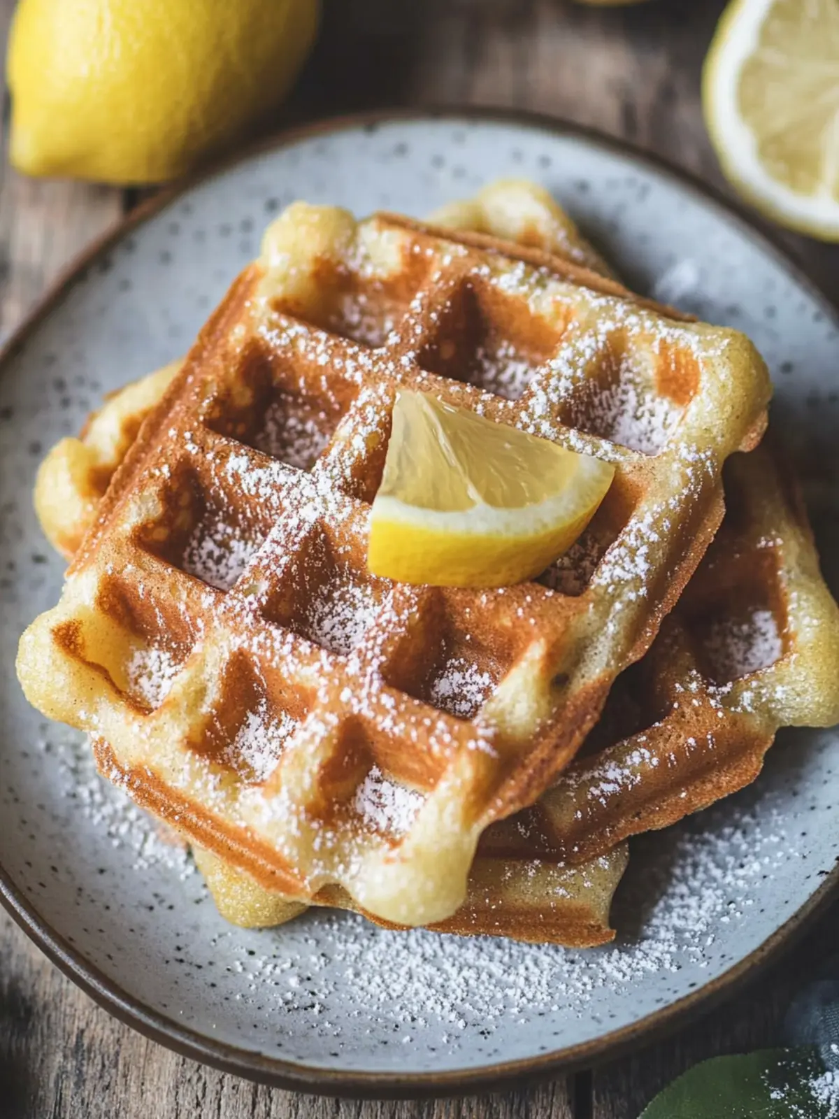 Delicious Mochi Waffles with Cinnamon Sugar and Lemon Drizzle 2 Mochi Waffles with Cinnamon Sugar and Lemon