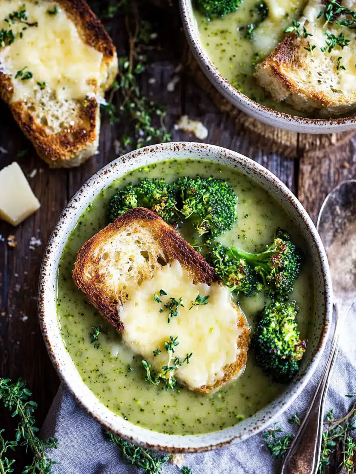 Roasted Broccoli Soup with Melted Cheddar Croutons Delight 3 Roasted Broccoli Soup with Melted Cheddar Croutons