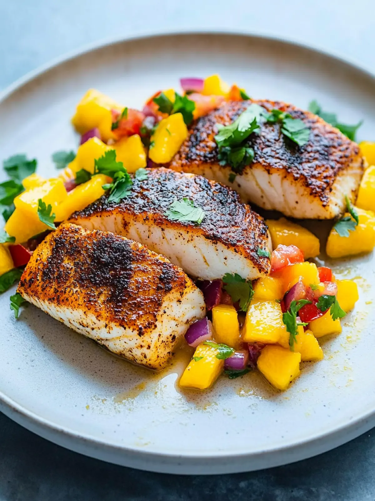 Delicious Caribbean Blackened Sea Bass with Mango Salsa Tonight 3 Caribbean Blackened Sea Bass with Mango Salsa