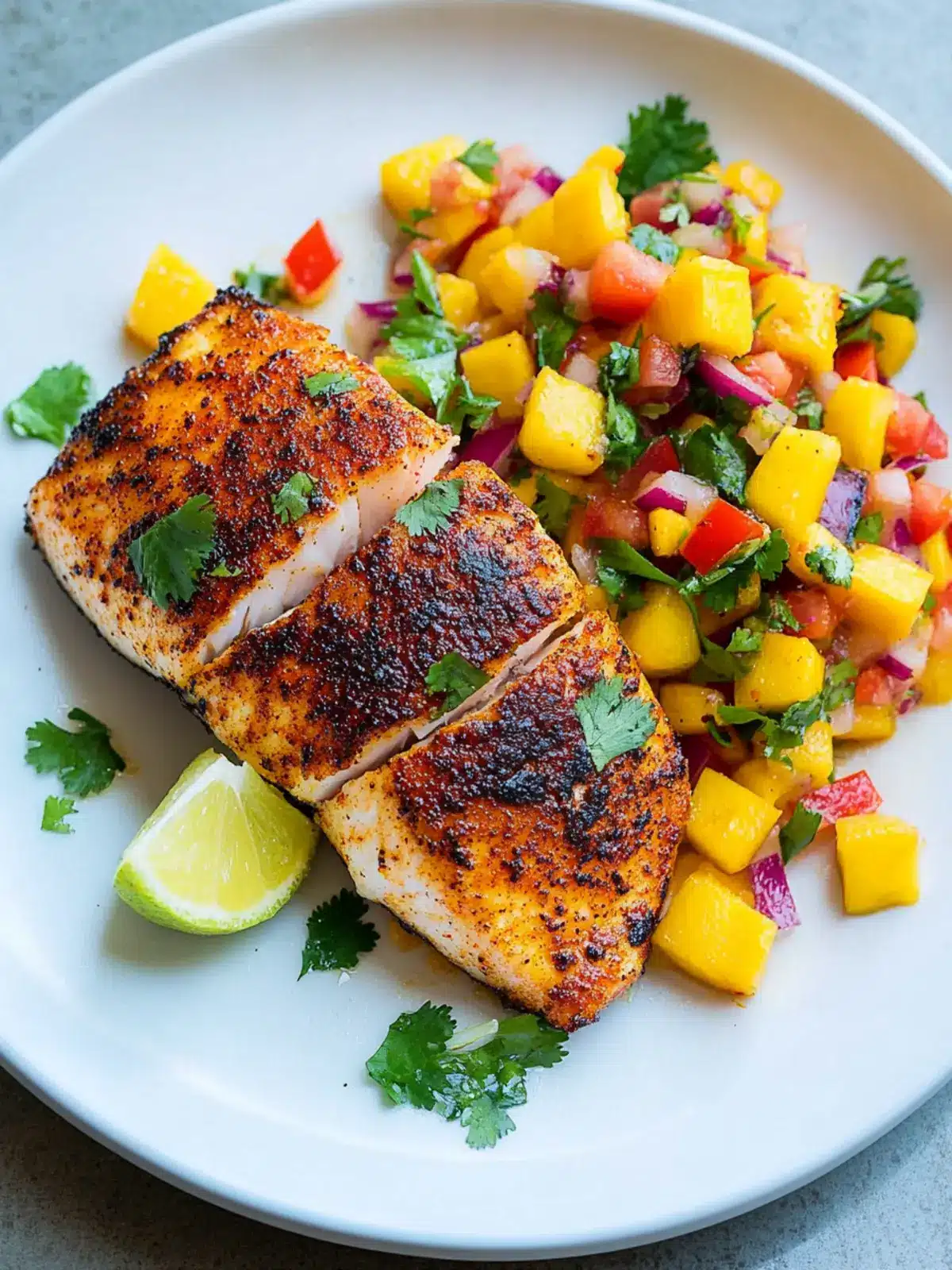 Delicious Caribbean Blackened Sea Bass with Mango Salsa Tonight 2 Caribbean Blackened Sea Bass with Mango Salsa
