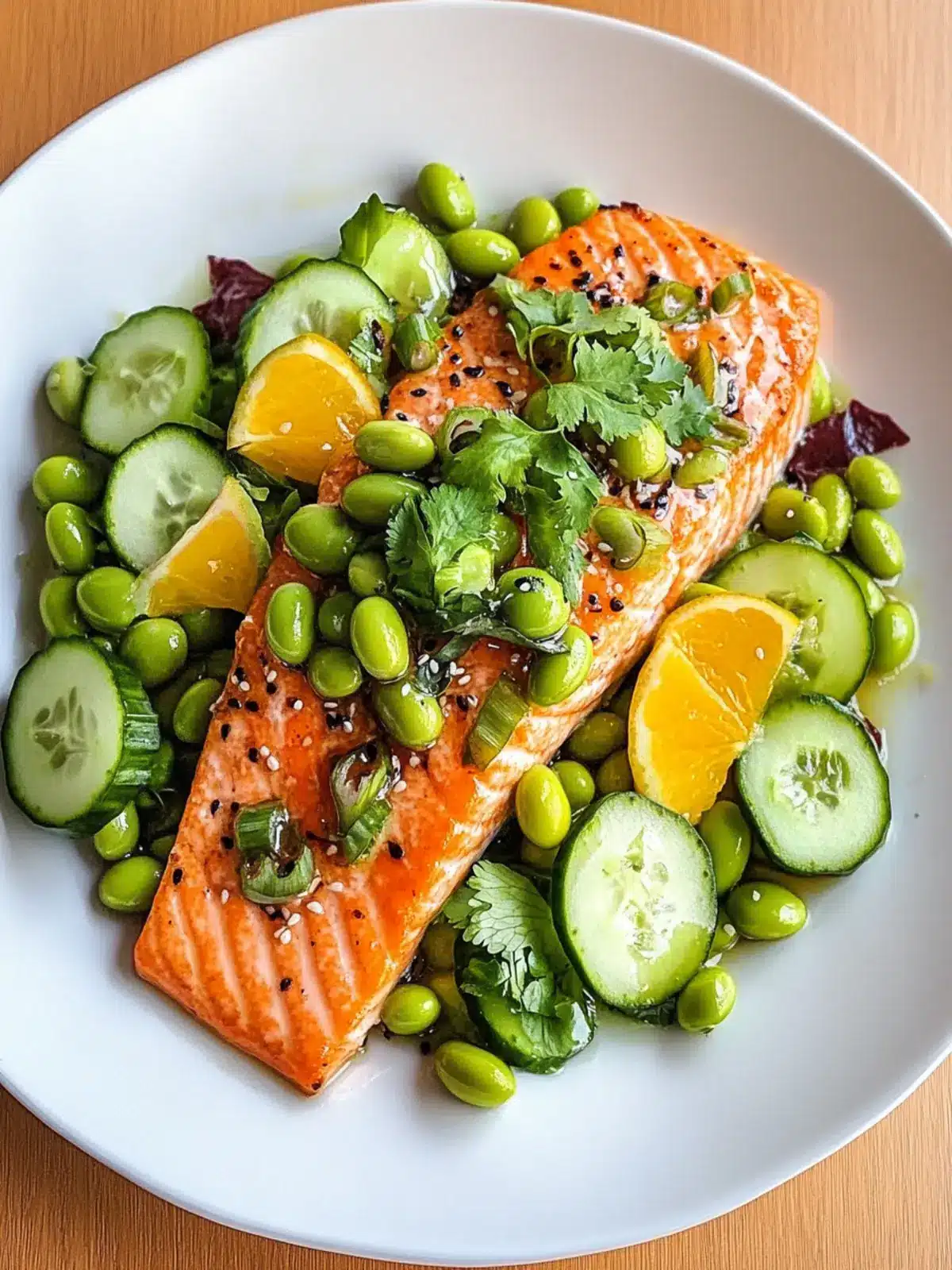 Zesty Orange Salmon with Asian Edamame & Cucumber Salad 3 Orange Salmon with Asian Edamame & Cucumber Salad