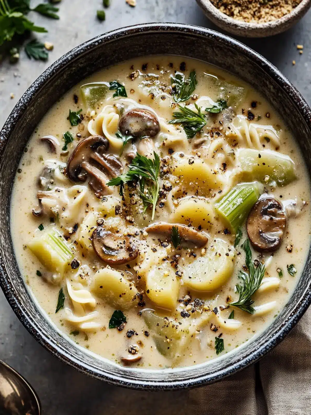 Creamy Celery, Potato & Mushroom Soup with Pasta Bliss 4 Creamy Celery, Potato & Mushroom Soup with Pasta