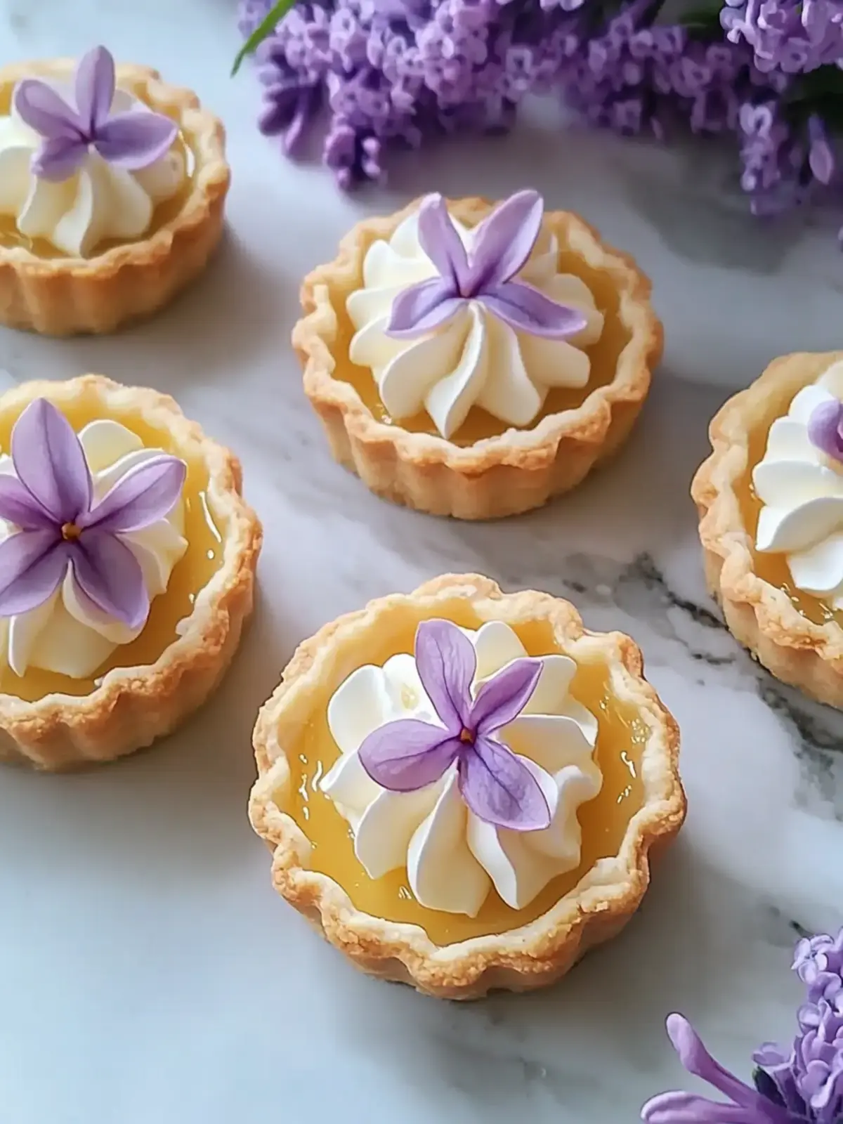 Mini Lemon Tarts with Lilac Meringue: Spring's Sweet Surprise 4 Mini Lemon Tarts with Lilac Meringue