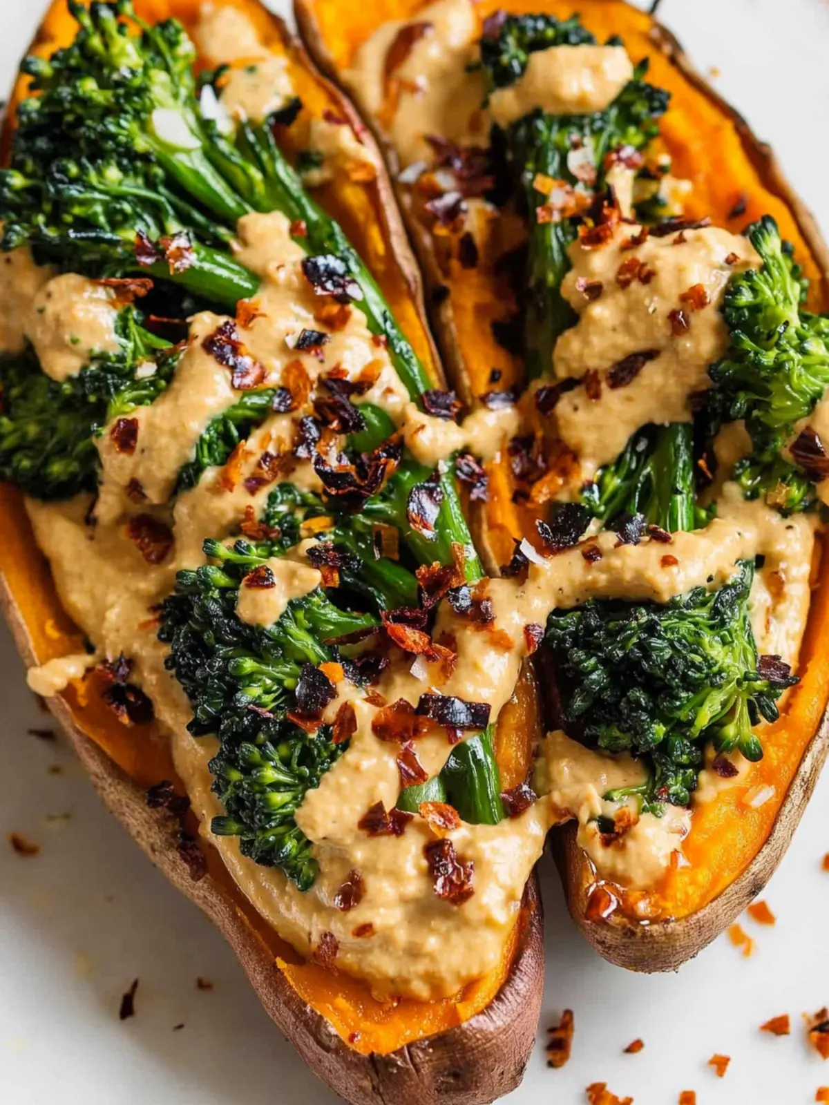 Savory Broccoli Rabe and Hummus Topped Sweet Potatoes Delight 3 Broccoli Rabe and Hummus Topped Sweet Potatoes