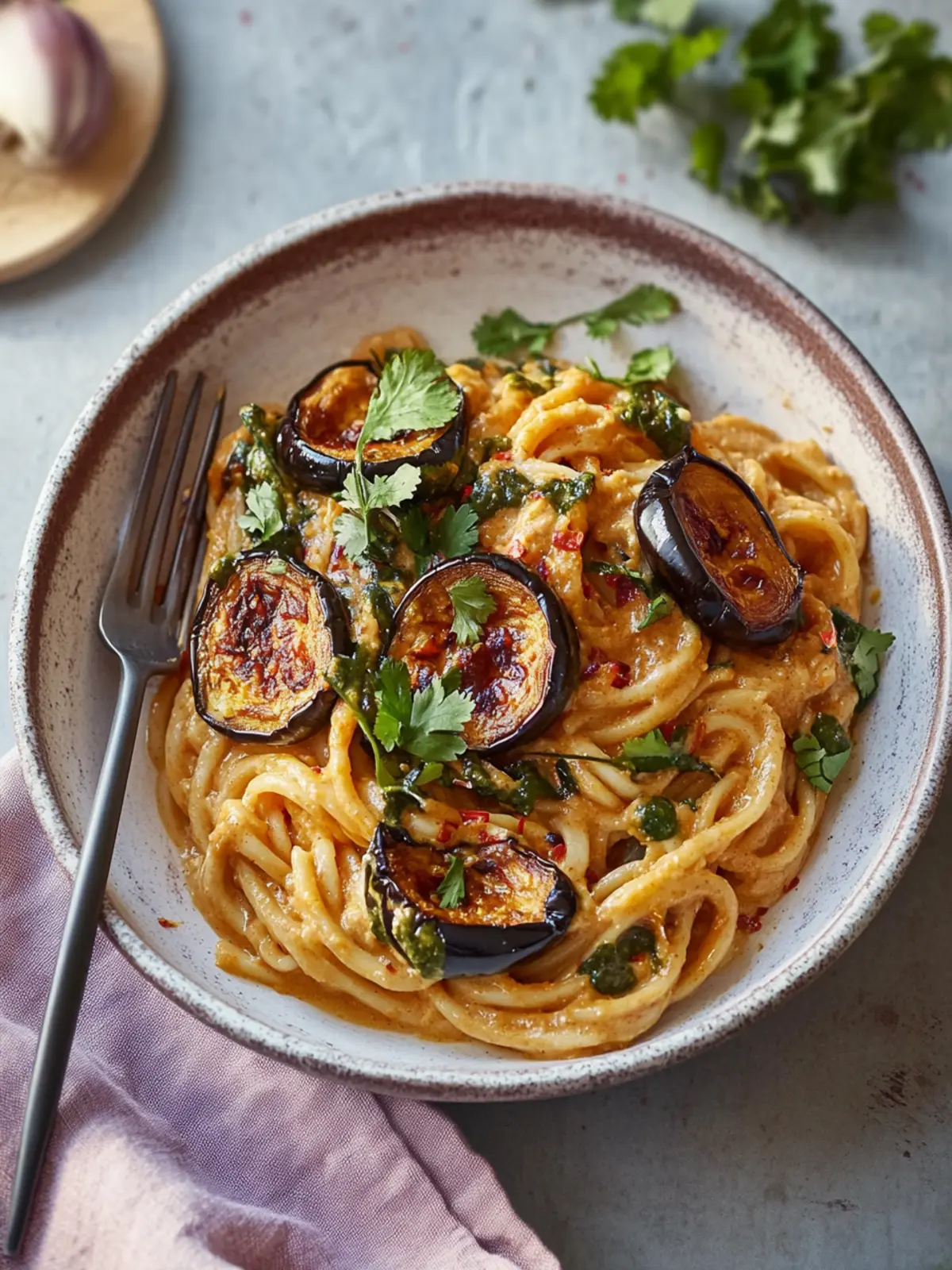 Harissa Tahini Noodles with Charred Aubergines in 30 Mins 2 Harissa Tahini Noodles with Charred Aubergines