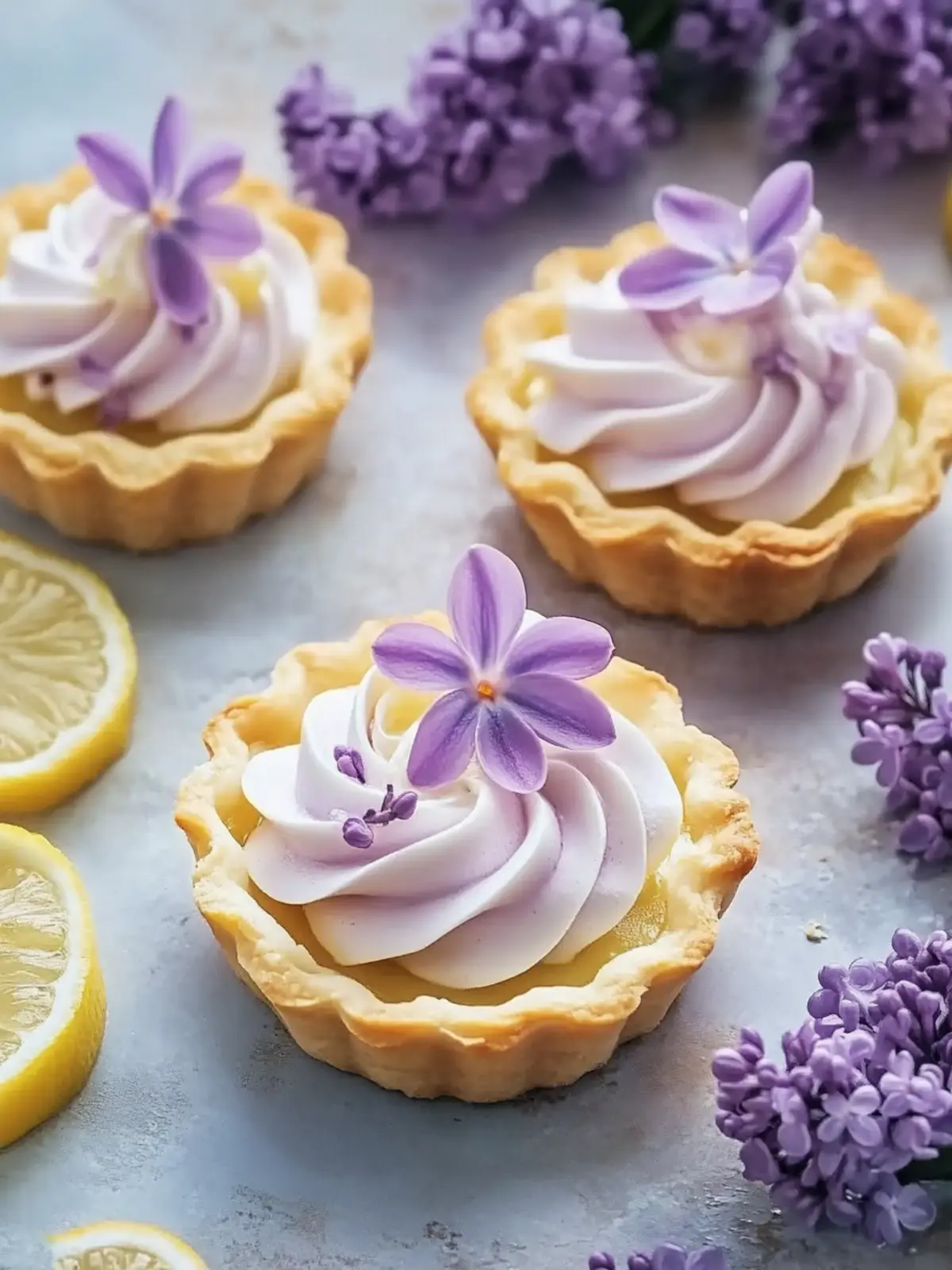 Mini Lemon Tarts with Lilac Meringue: Spring's Sweet Surprise 2 Mini Lemon Tarts with Lilac Meringue