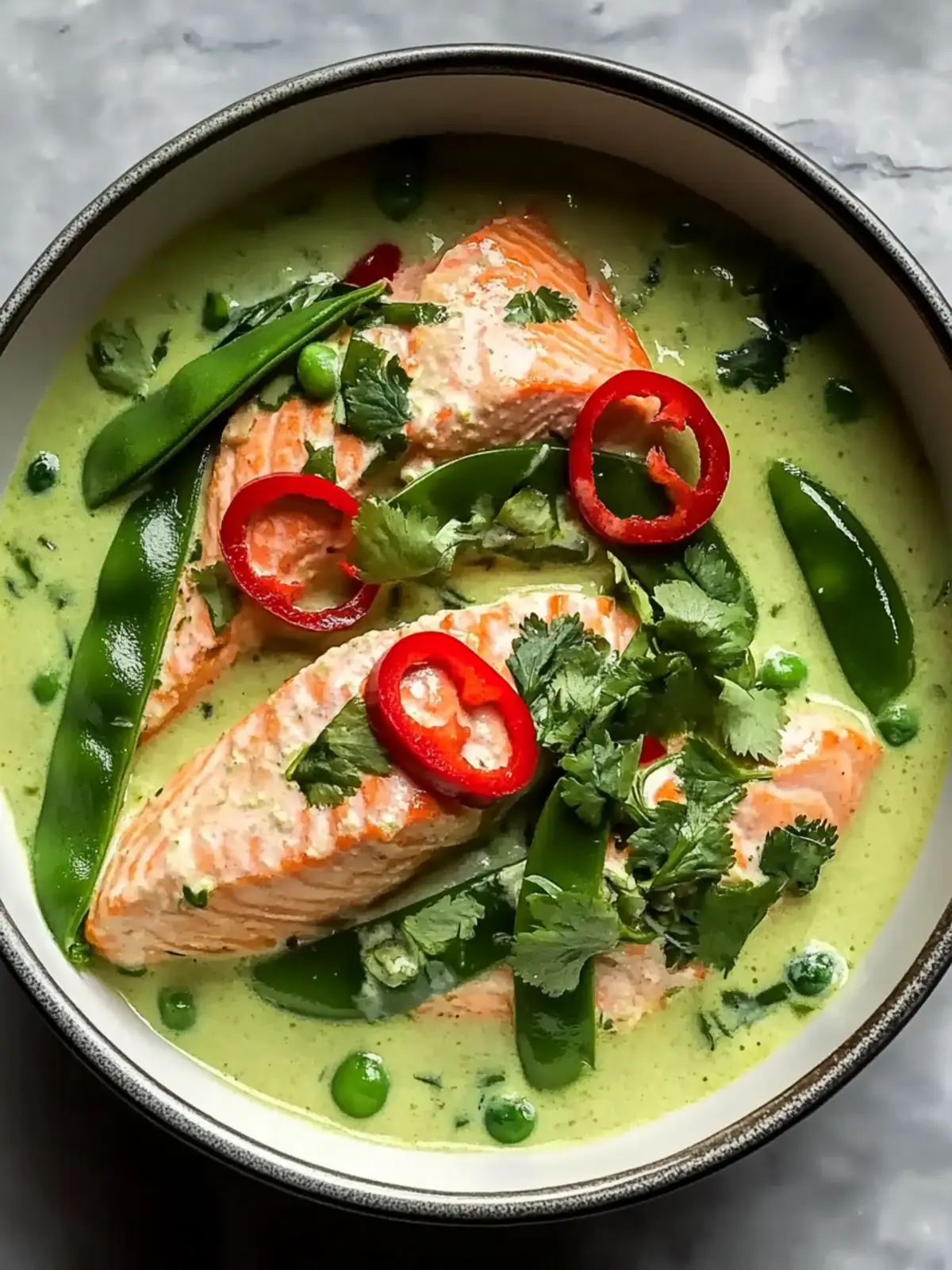 Creamy Thai Green Curry Salmon with Peppers and Snow Peas Bliss 4 Creamy Thai Green Curry Salmon with Peppers and Snow Peas