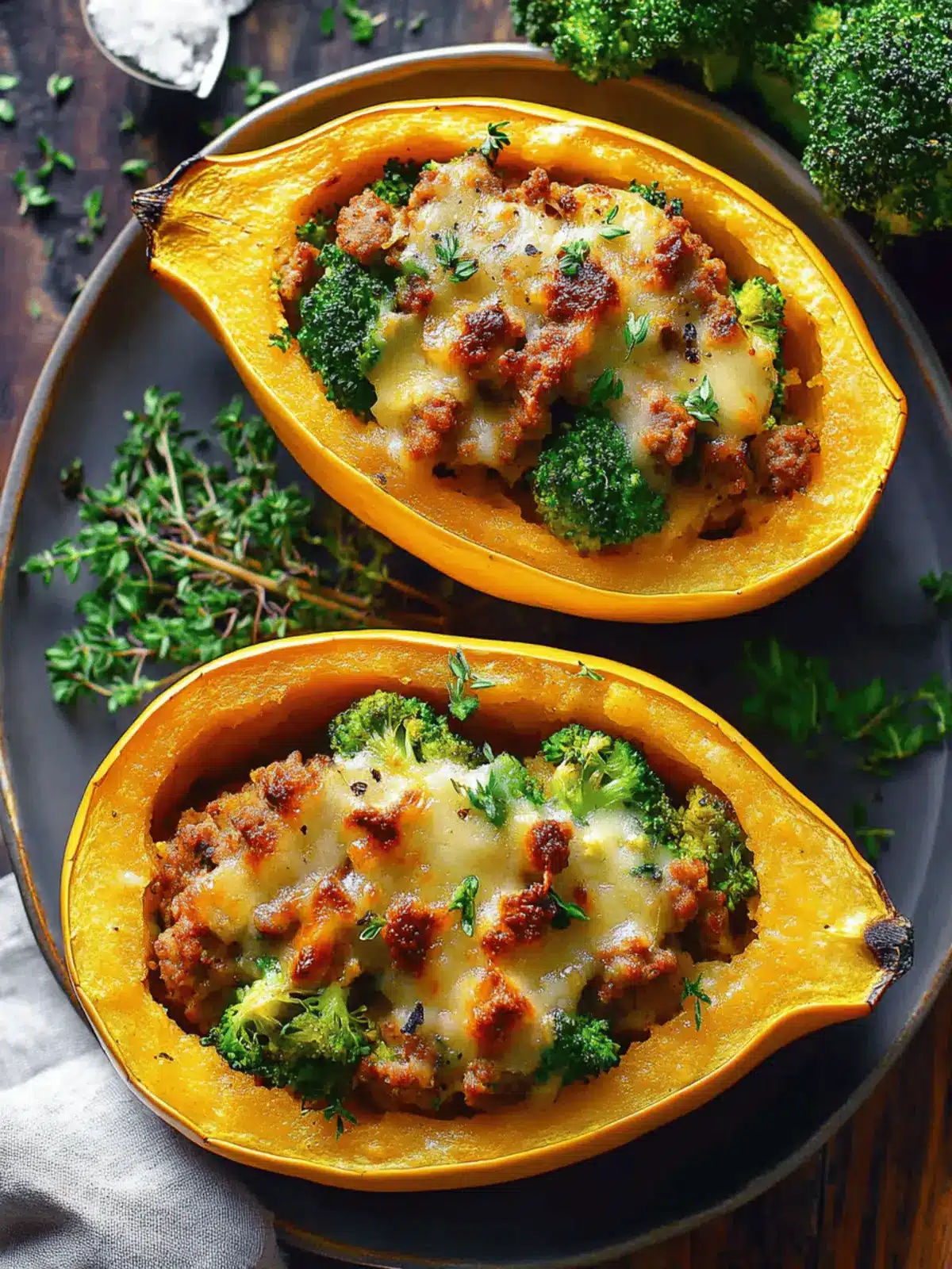Stuffed Spaghetti Squash with Broccoli, Sausage, and Cheddar Bliss 2 Stuffed Spaghetti Squash with Broccoli, Sausage, and Cheddar Cheese