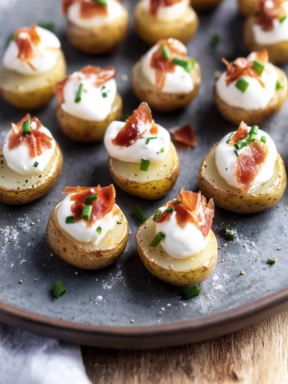 Delicious Mini Potato Bites with Sour Cream and Prosciutto Magic 3 Mini Potato Bites with Sour Cream and Prosciutto