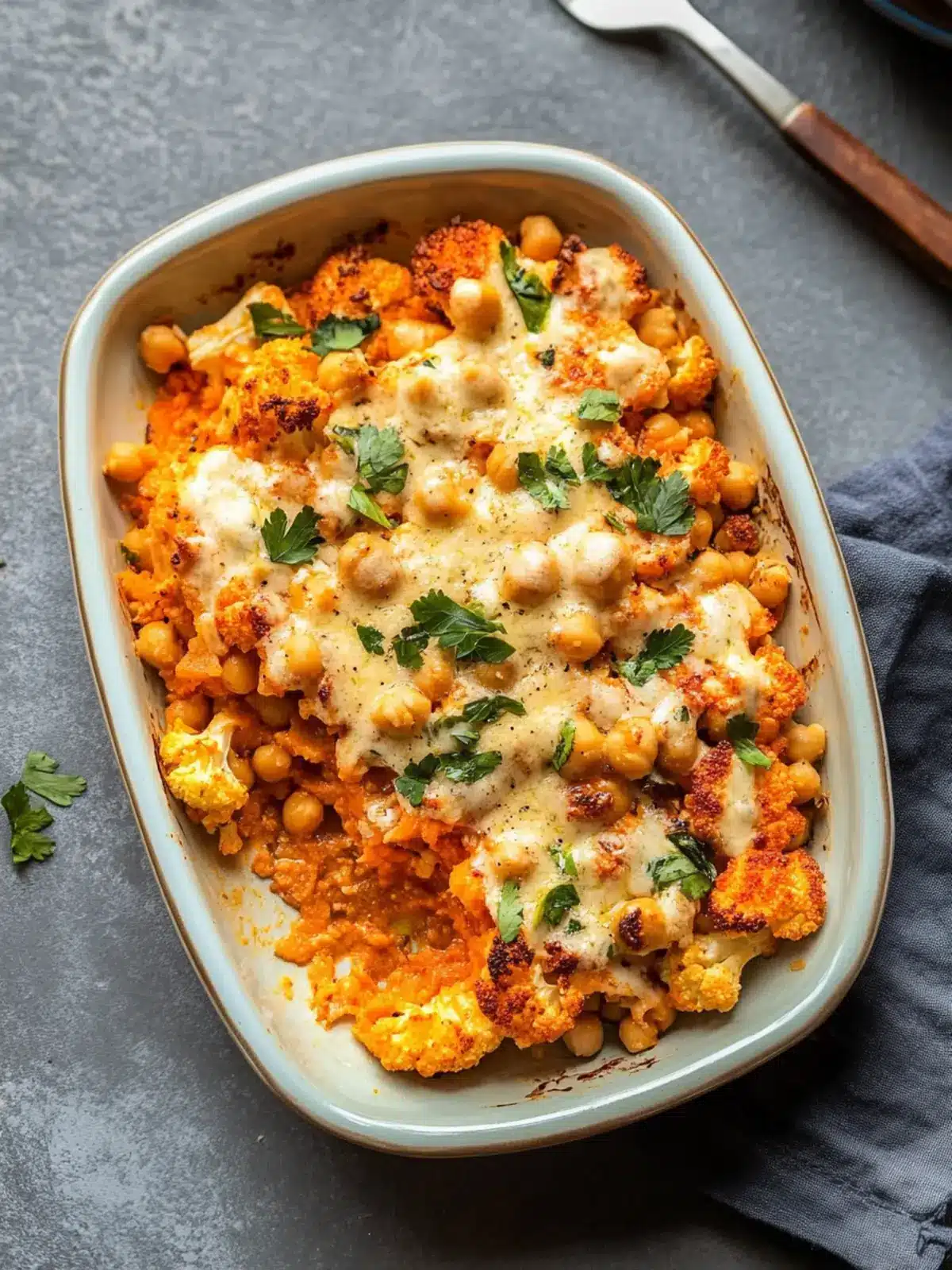Delicious Buffalo Cauliflower & Chickpea Casserole Bake 3 Buffalo Cauliflower & Chickpea Casserole