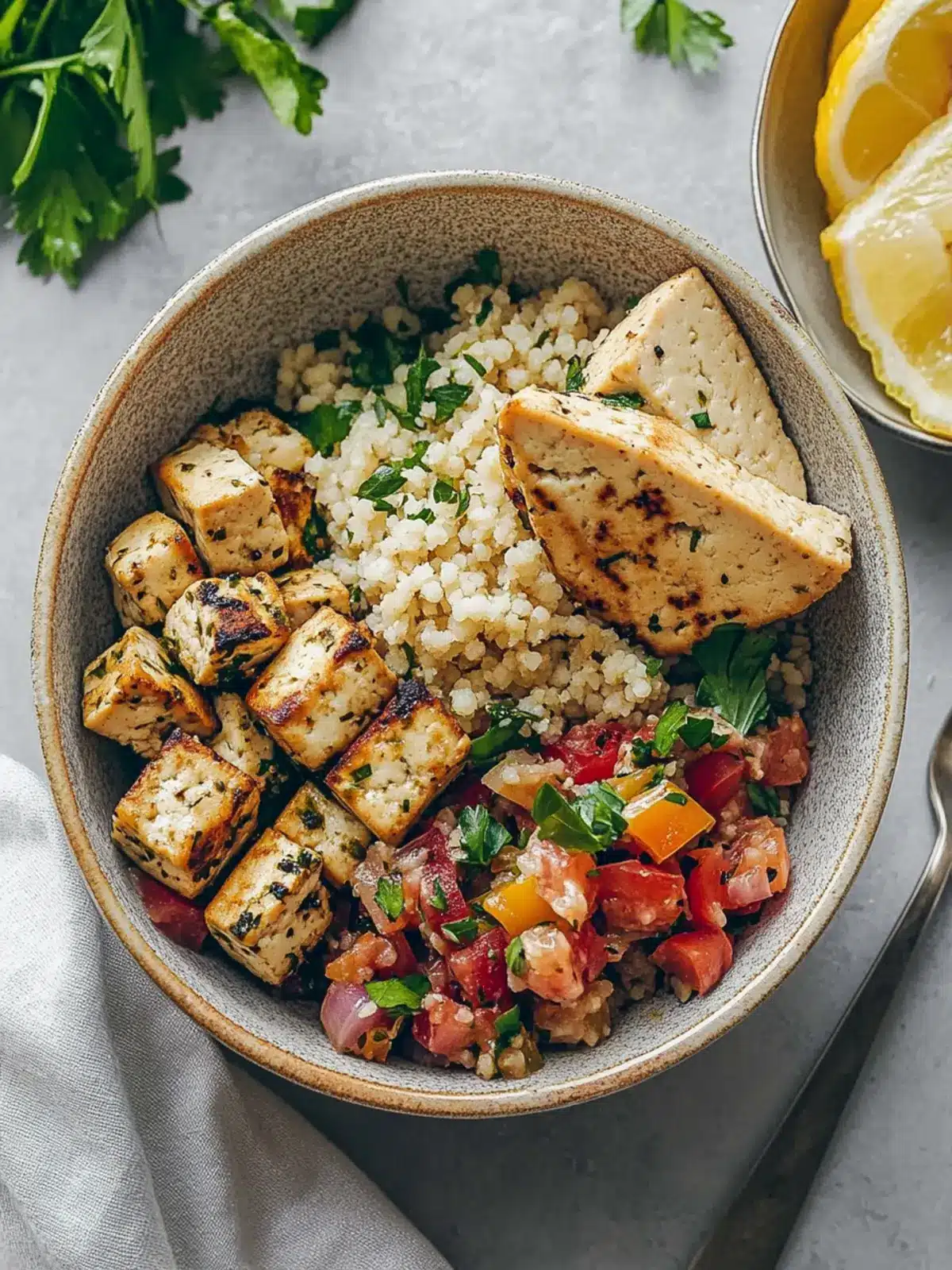 Mediterranean Herbed Lemon Tofu and Couscous Bowl Bliss 2 Mediterranean Herbed Lemon Tofu and Couscous Bowl