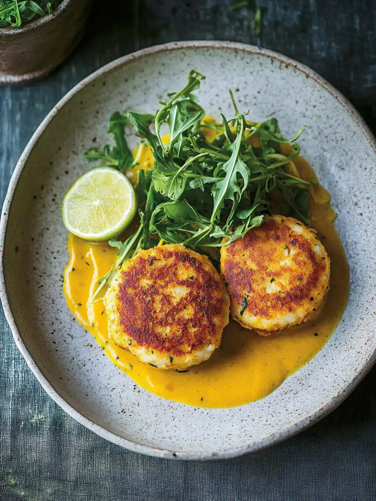 Savory Crab Cakes with Irresistible Katsu Curry Sauce 2 Crab Cakes with Katsu Curry Sauce