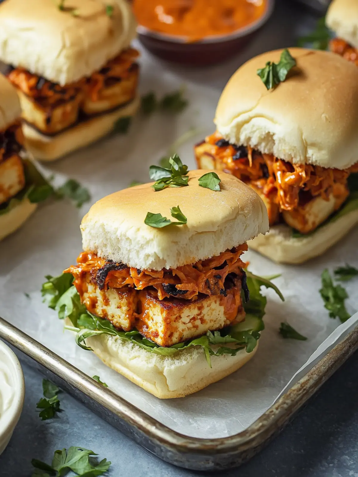 Crispy Tofu Sliders with Buffalo Mayo for Ultimate Flavor Bliss 2 Crispy Tofu Sliders with Buffalo Mayo