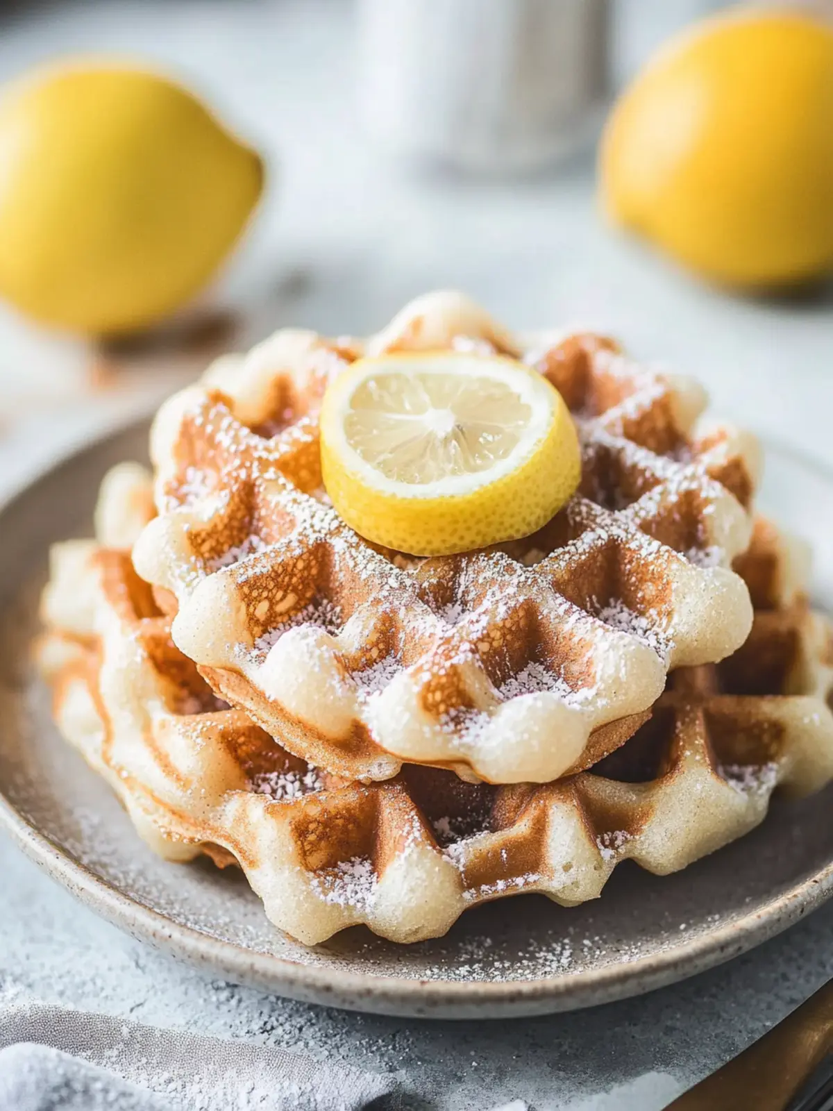 Delicious Mochi Waffles with Cinnamon Sugar and Lemon Drizzle 3 Mochi Waffles with Cinnamon Sugar and Lemon