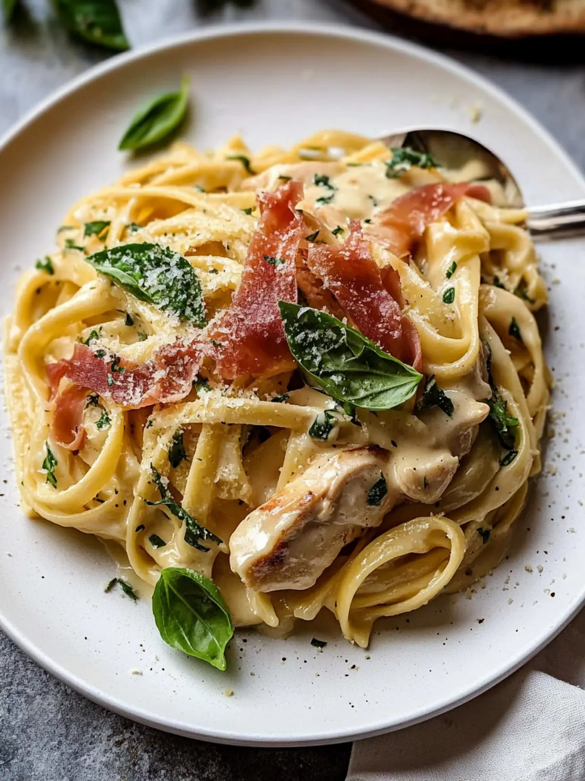 Basil Chicken Fettuccine Alfredo with Prosciutto Delight 2 Basil Chicken Fettuccine Alfredo with Prosciutto