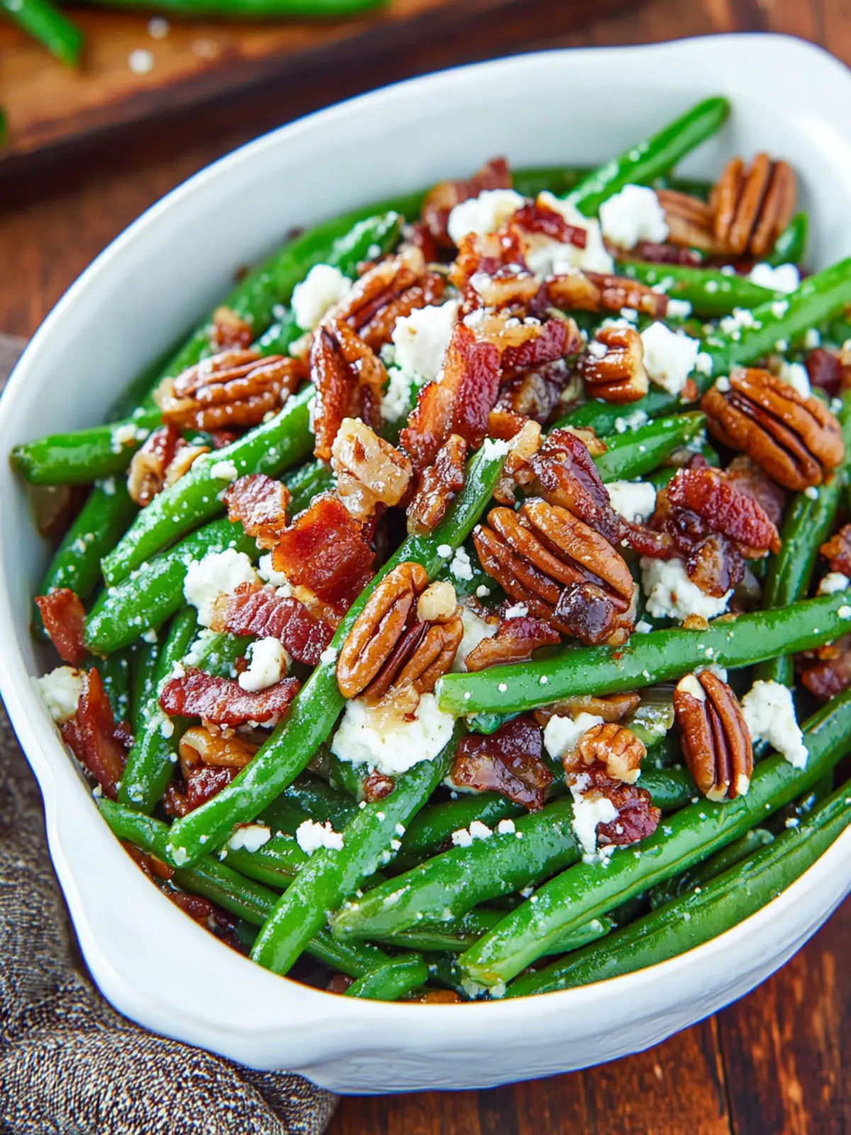 Maple Dijon Green Beans with Bacon and Goat Cheese Bliss 4 Maple Dijon Green Beans with Bacon, Candied Pecans and Goat Cheese
