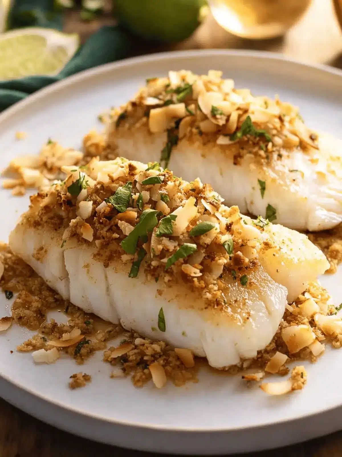 Savor Roasted Cod with Cashew Coconut Lime Topping Tonight 3 Roasted Cod with Cashew Coconut Lime Topping