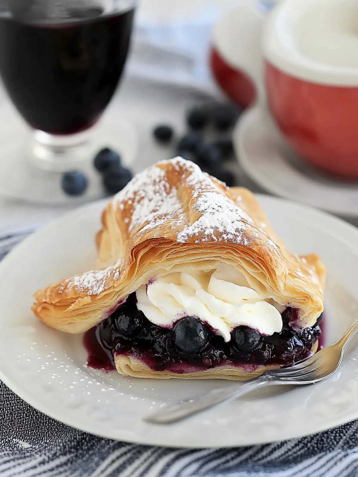 Delicious Puff Pastry with Mascarpone Whipped Cream & Blueberry Sauce 2 Puff Pastry with Mascarpone Whipped Cream and Blueberry Sauce