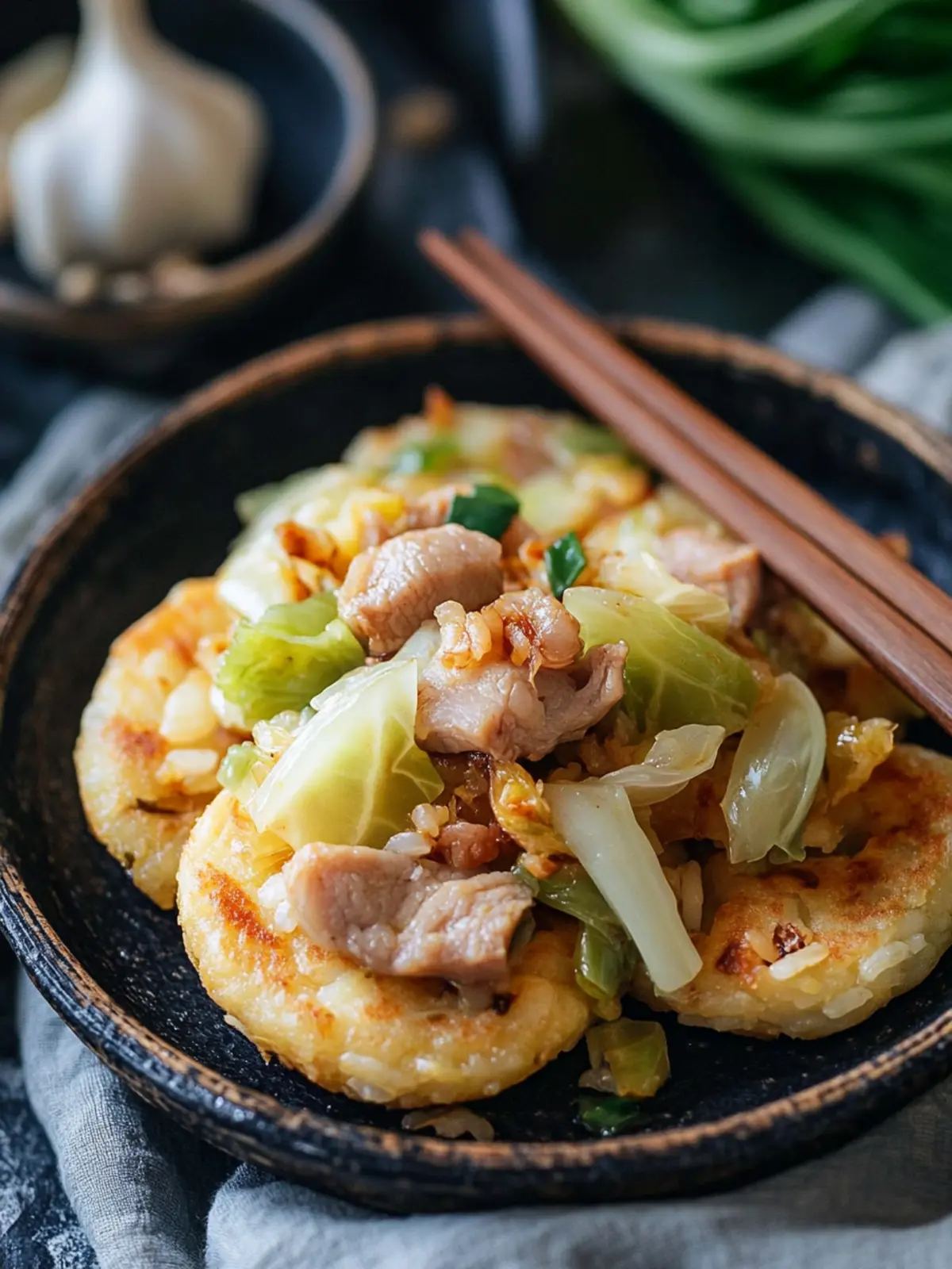 Savory Rice Cakes with Napa Cabbage & Pork Stir-Fry Delight 2 Rice Cakes with Napa Cabbage & Pork