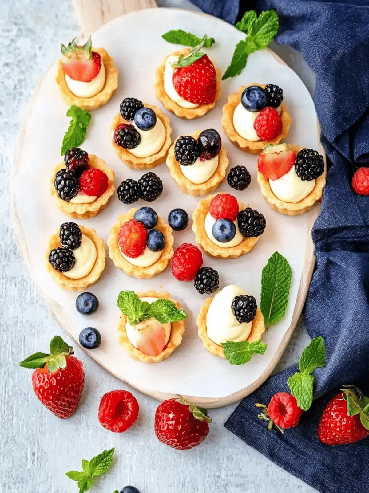 Mini Fruit Tart Canapés with Crème Pâtissière for Instant Joy 3 Mini Fruit Tart Canapés with Creme Patissiere