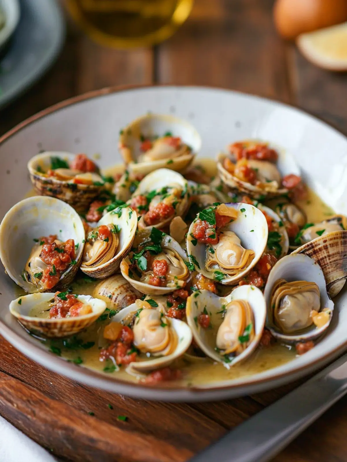 Savory Clams with Chorizo, White Wine and Cream Delight 3 Clams with Chorizo, White Wine and Cream