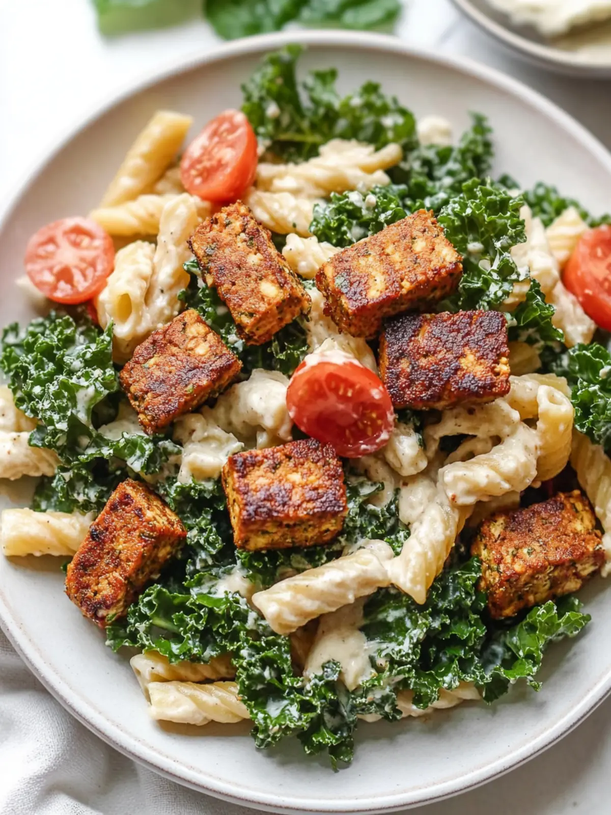 Kale Miso Caesar Pasta Salad with Smoky Tempeh Delight 2 Kale Miso Caesar Pasta Salad with Smoky Tempeh
