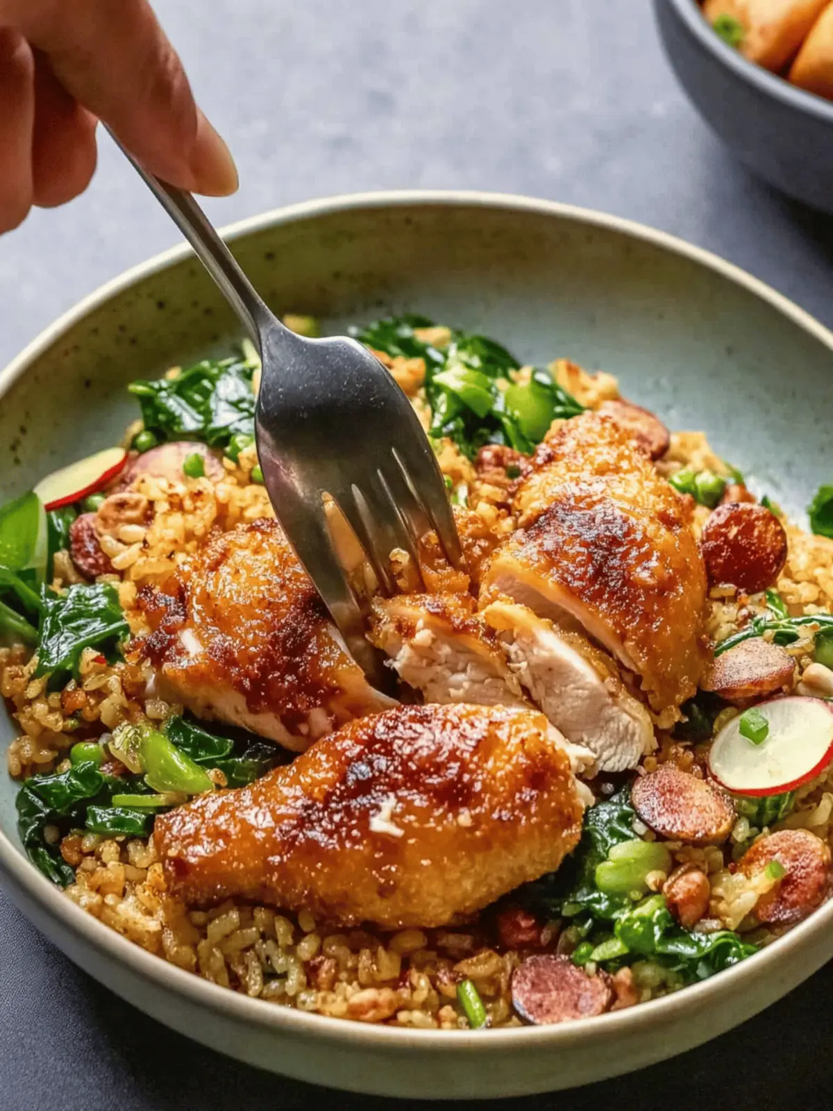 Savor âNo-fry Fried Chicken & Greens Fried Rice Tonight! 3 âNo-fry Fried Chicken & Greens Fried Rice