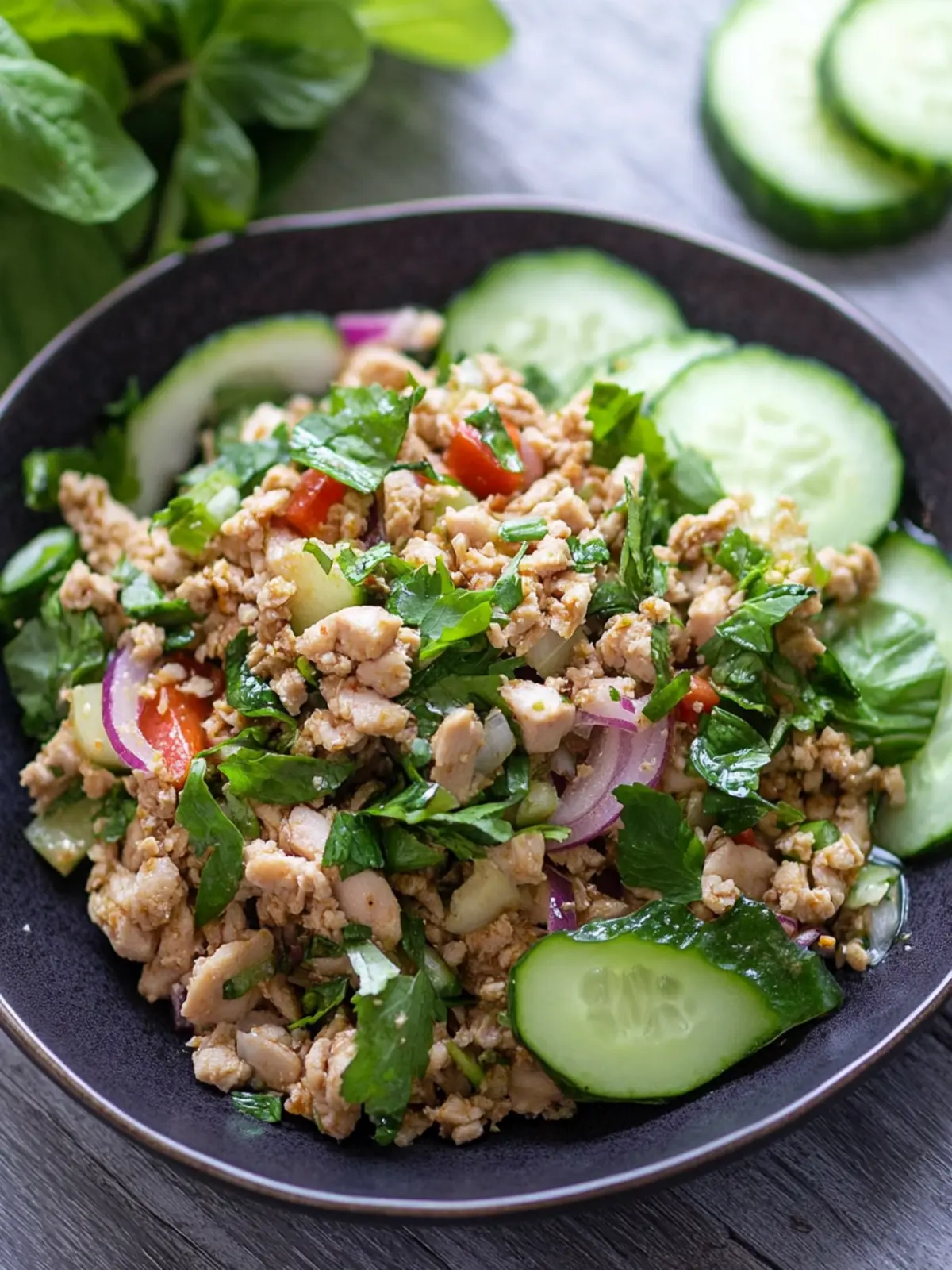 Laab Gai - Thai Ground Chicken Salad with Flavorful Twist 2 Laab Gai- Thai Ground Chicken Salad