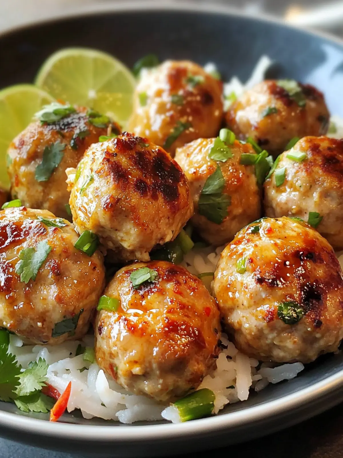 Savory Baked Thai Chicken Meatballs with Spicy Sweet Sauce 3 Baked Thai Chicken Meatballs