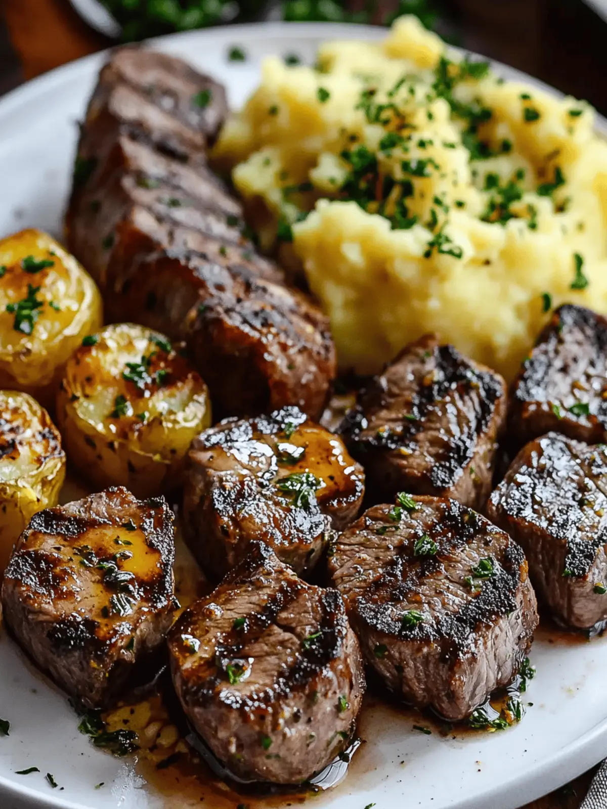 Garlic Butter Steak Bites & Cheesy Smashed Potatoes Bliss 3 Garlic Butter Steak Bites and Cheesy Smashed Potatoes
