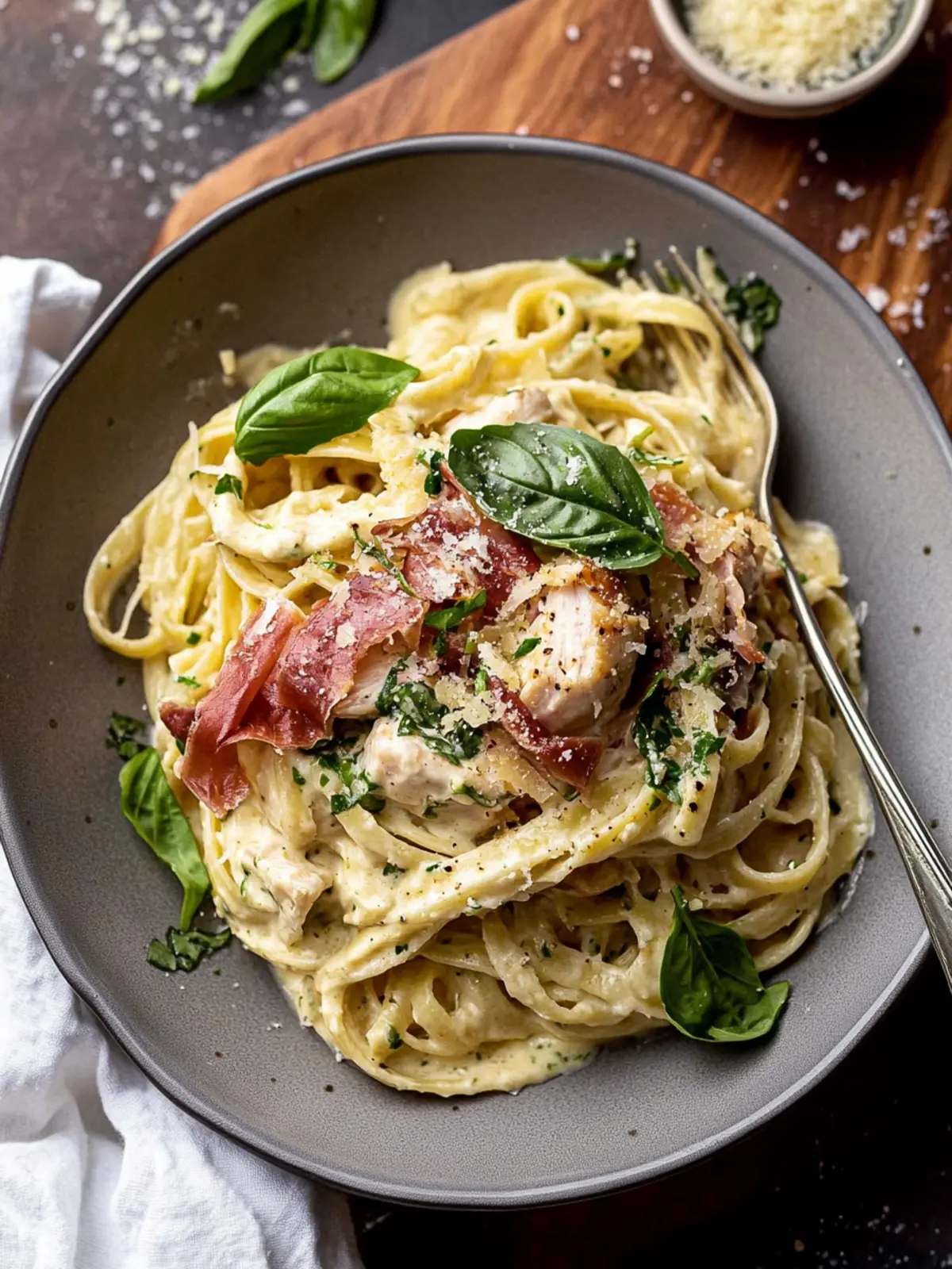 Basil Chicken Fettuccine Alfredo with Prosciutto Delight 3 Basil Chicken Fettuccine Alfredo with Prosciutto