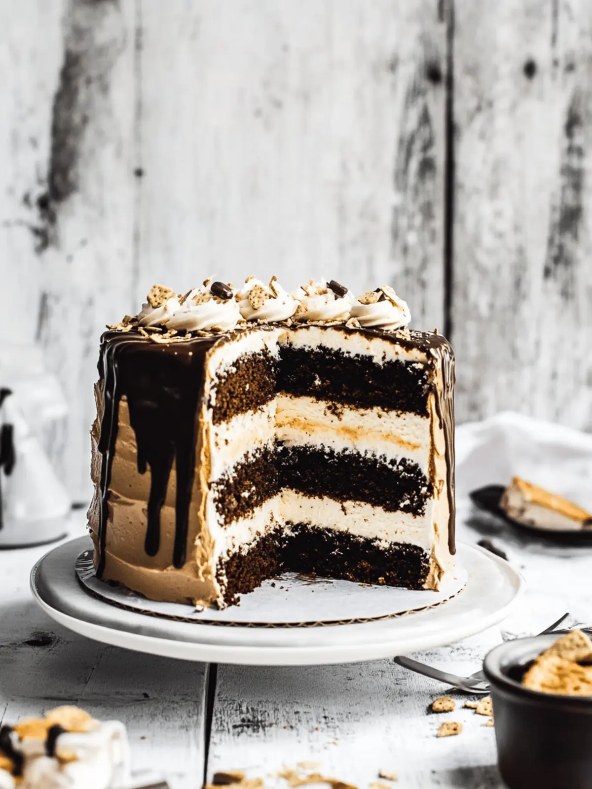 Irresistible S'mores Cake with Homemade Marshmallow Fluff 3 S'mores Cake